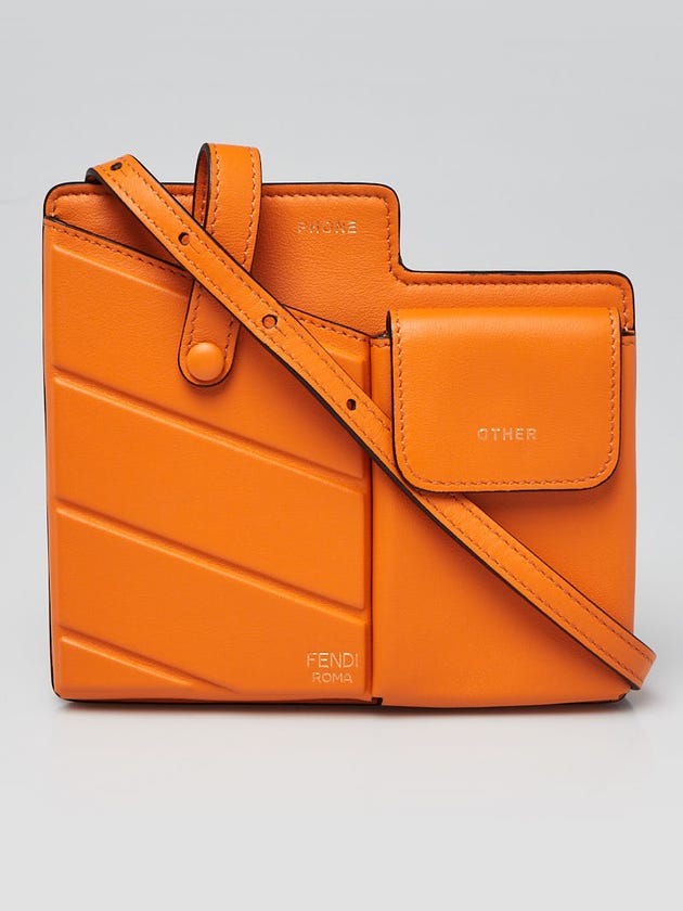 Fendi Orange Leather 2 Pocket Mini Bag Phone Holder