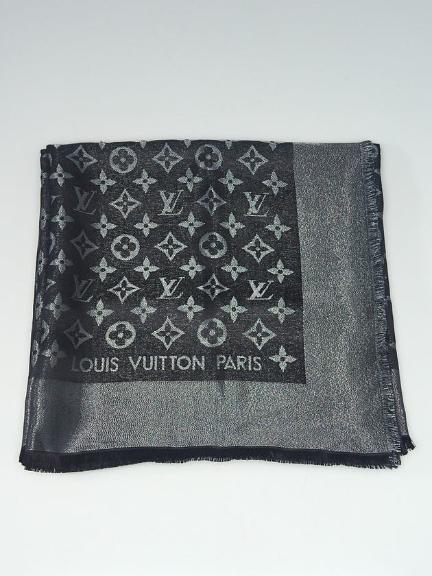 Louis Vuitton Black/Silver Monogram Silk/Wool Shine Shawl Scarf