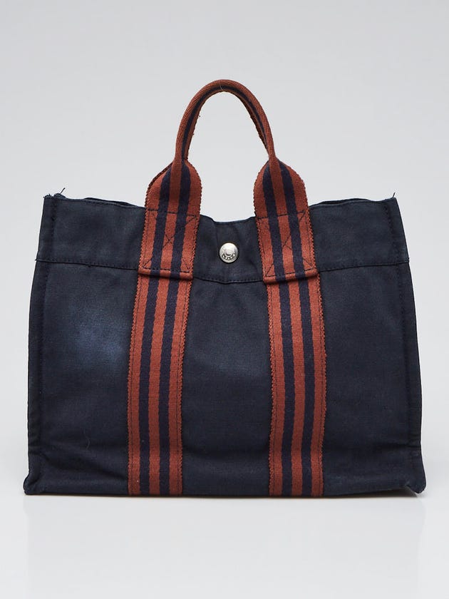 Hermes Navy Blue/Brown Canvas Fourre Tout Holdall PM Tote Bag