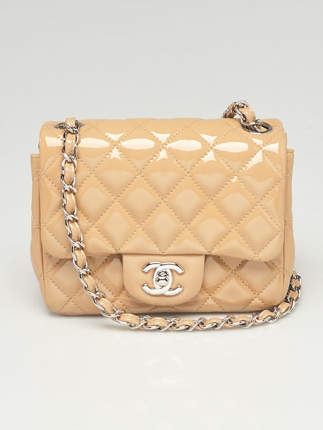 Chanel Beige Quilted Patent Leather Classic Square Mini Flap Bag