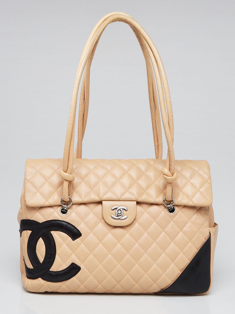 Chanel Beige/Black Quilted Cambon Ligne Large Flap Tote Bag