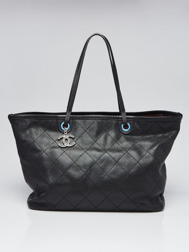 Chanel Black Diamond Stitch Caviar Leather Large Shopping Fever Tote Bag