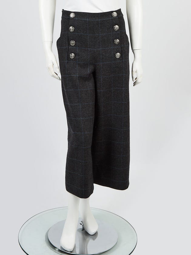 Chanel Grey Wool Window Pane Check Wool Culotte Pants Size 6/40