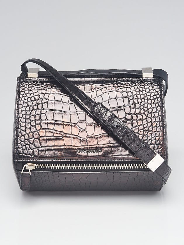 Givenchy Black Croc Embossed Leather Pandora Box Bag