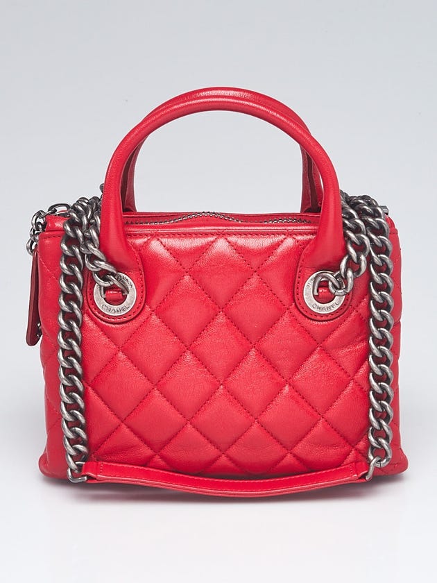 Chanel Red Quilted Leather Small Boy Chained Tote Bag