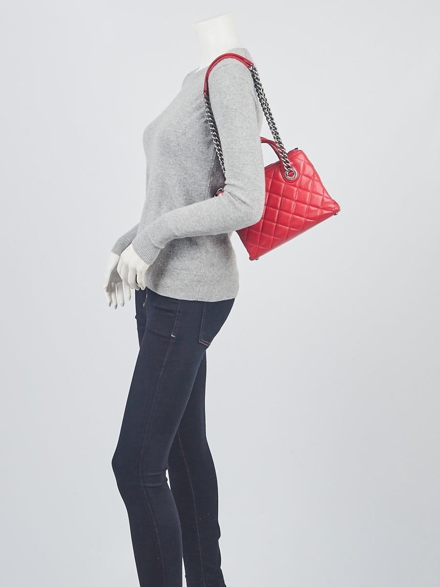 Chanel Red Quilted Leather Small Boy Chained Tote Bag
