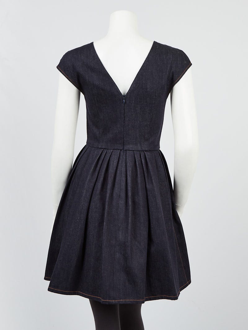 Fendi Blue Denim Faux Pearl Embellished Sleeveless Dress Size 2/36