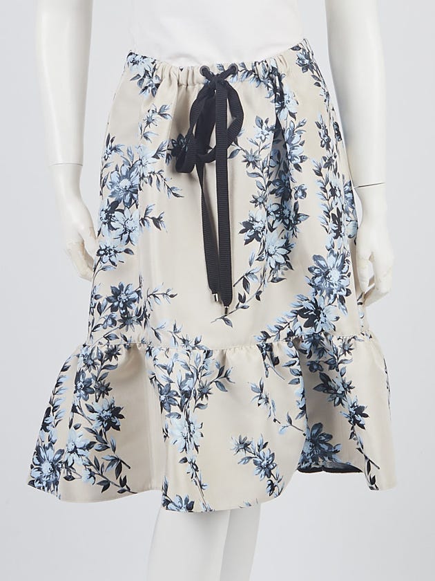 Fendi Grey/Blue Rayon Blend Floral Jacquard Ruffle Skirt Size 0/36