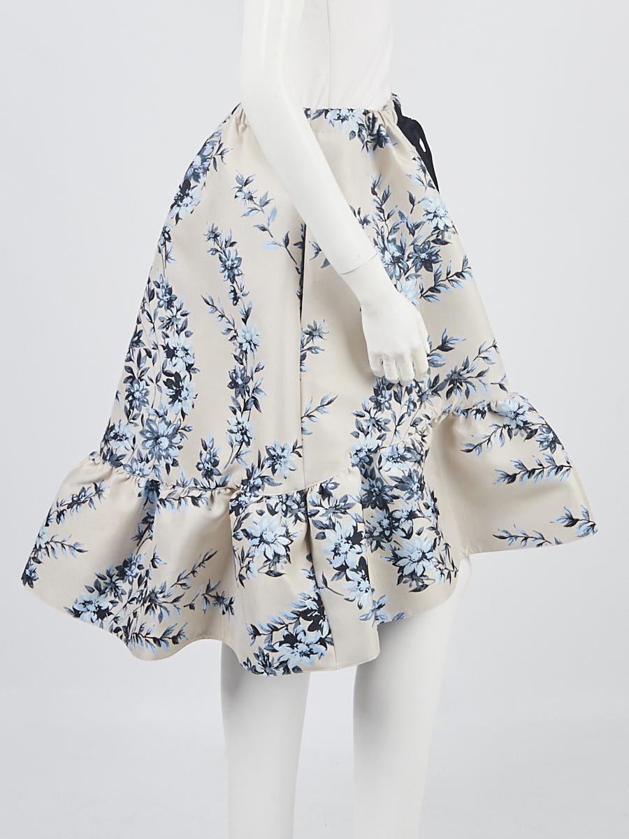 Fendi Grey/Blue Rayon Blend Floral Jacquard Ruffle Skirt Size 0/36