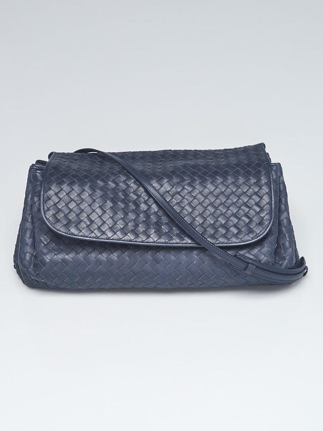 Bottega Veneta Navy Blue Intrecciato Woven Nappa Leather Shoulder Bag