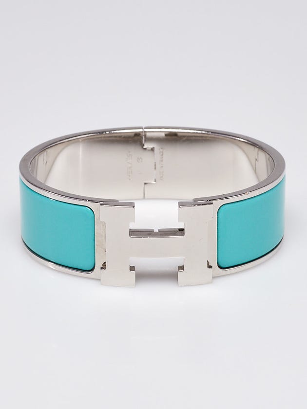 Hermes Vert Moderne Enamel Palladium Plated Clic-Clac H PM Wide Bracelet