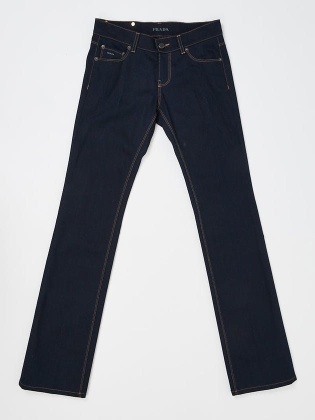 Prada Dark Blue Denim Low-Rise Flared Jeans Size 26