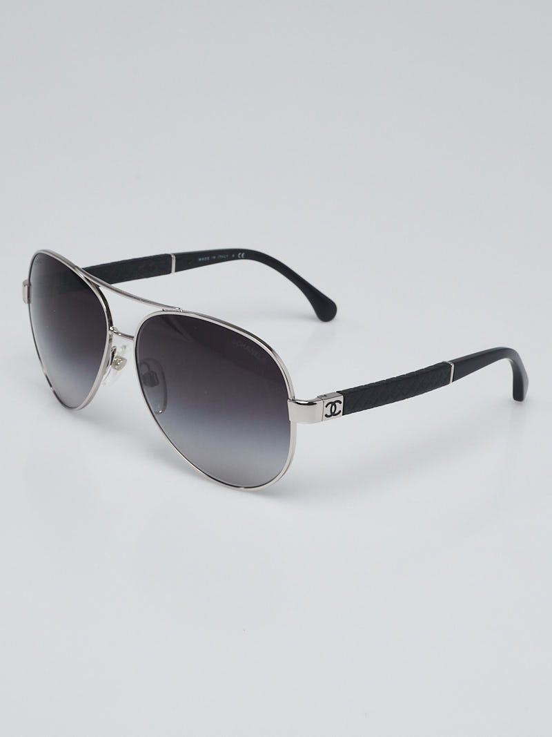 Chanel Silvertone Metal Frame Aviator Sunglasses-4195-Q - Yoogi's Closet