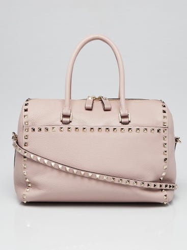 Valentino Blush Pebbled Leather Rockstud Duffle Bag