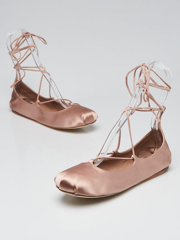 Prada Pink Satin Lace Up Ballet Flats Size 8/38.5