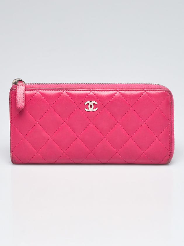 Chanel Pink Quilted Lambskin Leather Zip Wallet