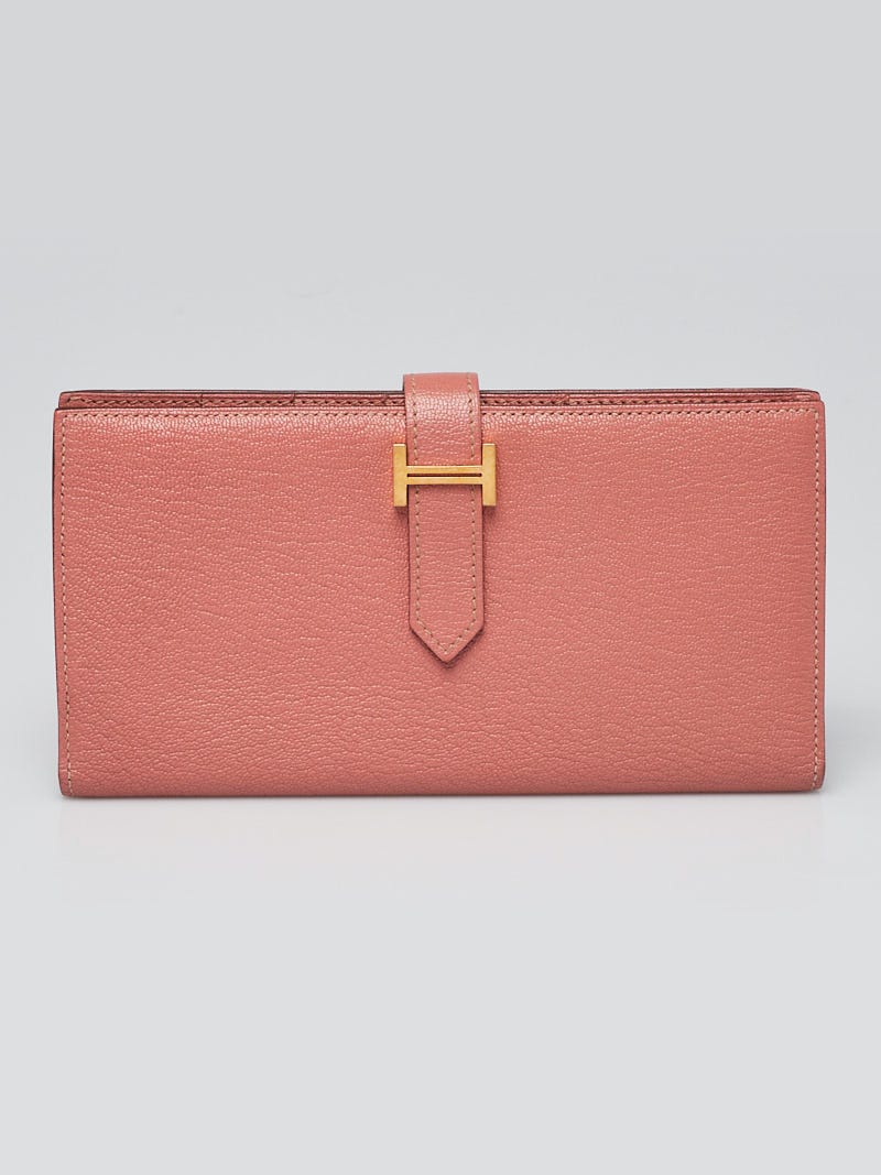 Hermes Red Epsom Leather Gold 'H' Bearn Wallet