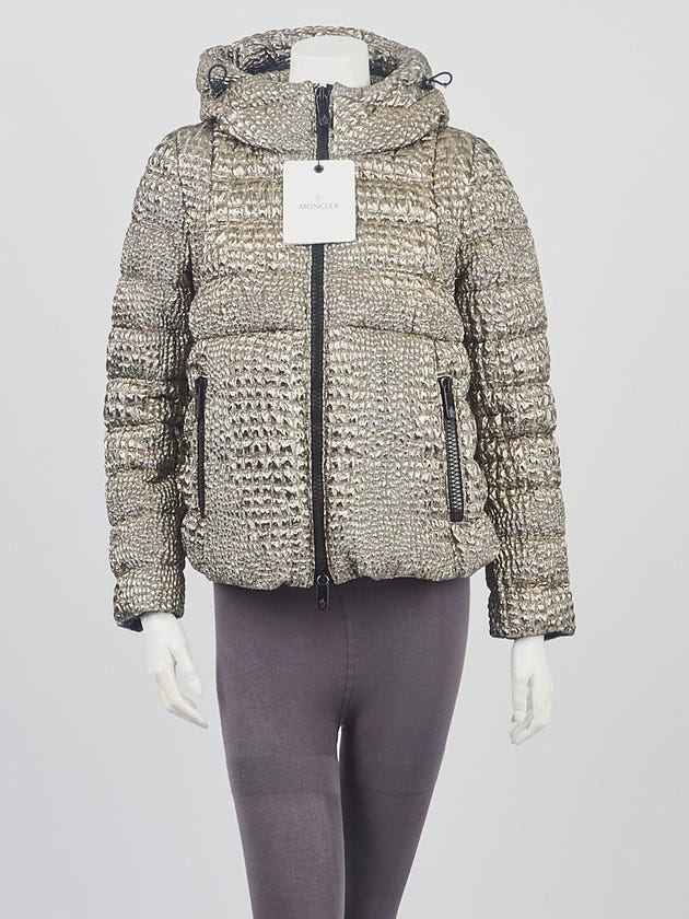 Moncler Gold Metallic Quilted Polyester Down Breteuil Jacket Size 1/S