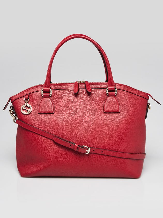 Gucci Red Pebbled Leather Large Dome Shoulder Bag