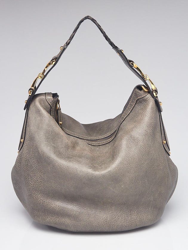 Gucci Grey Pebbled Distressed Leather Medium Pelham Hobo Bag