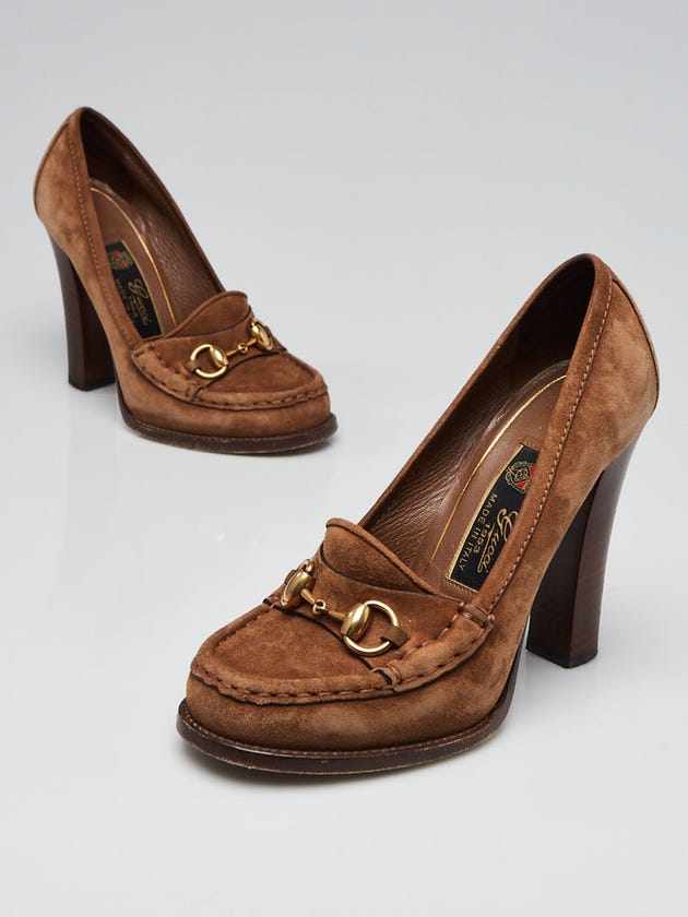 Gucci Brown Suede Alyssa High Heel Loafers Size 5.5/36