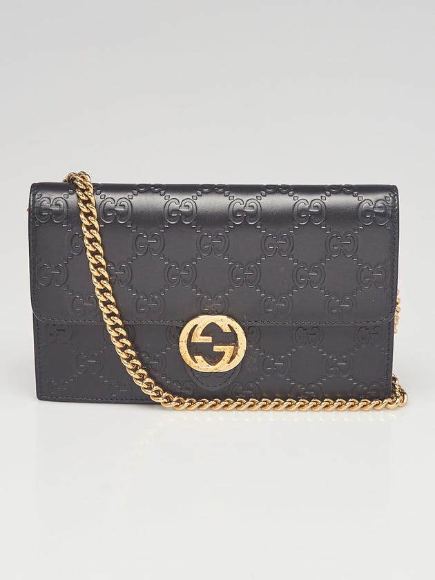 Gucci Black Guccissima Leather Interlocking G Wallet on Chain Clutch Bag