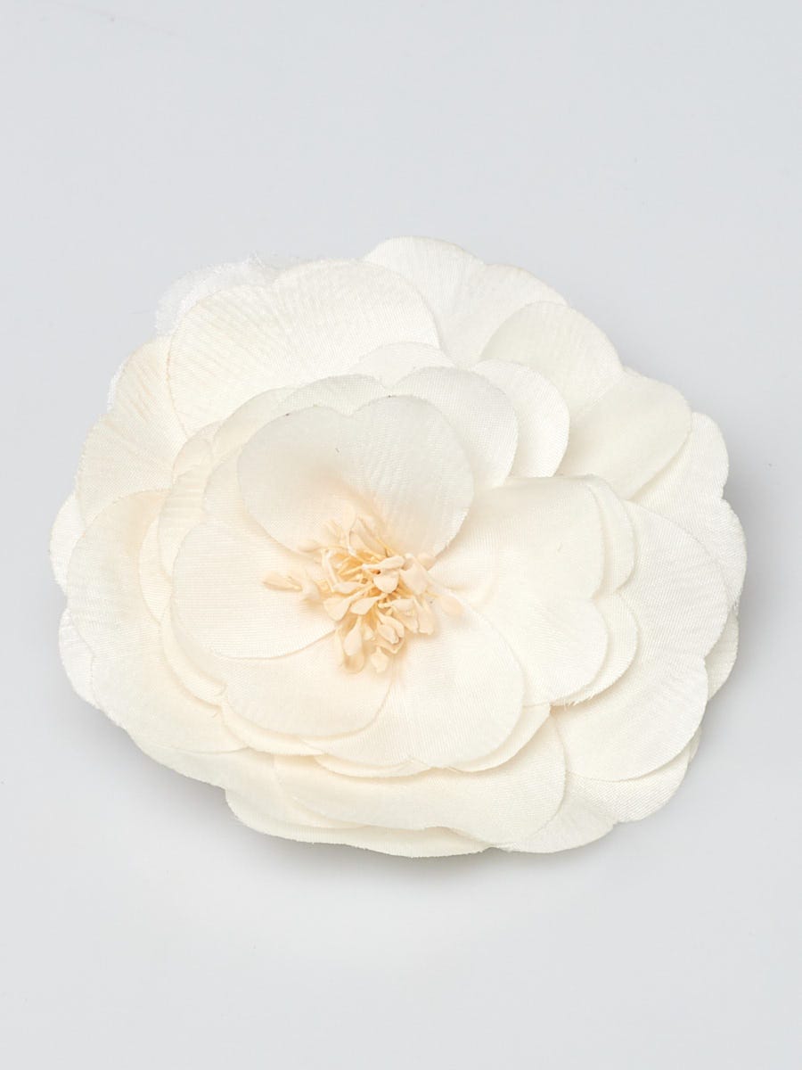 Chanel White Fabric Camellia Flower Brooch - Yoogi's Closet