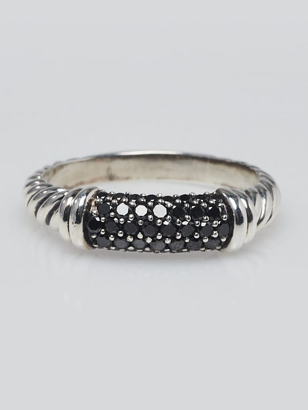 David Yurman Sterling Silver and Black Diamond Cable Candy Metro Ring Size 9.5