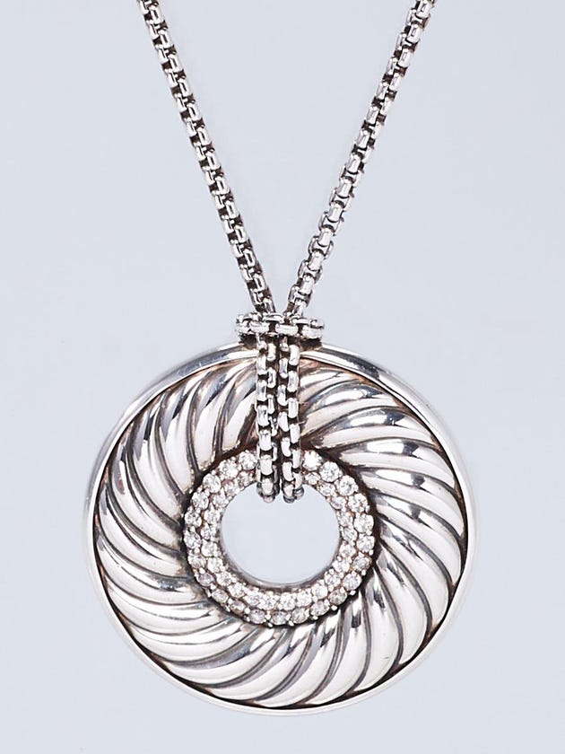 David Yurman Sterling Silver and Diamond Carved Cable Disc Pendant