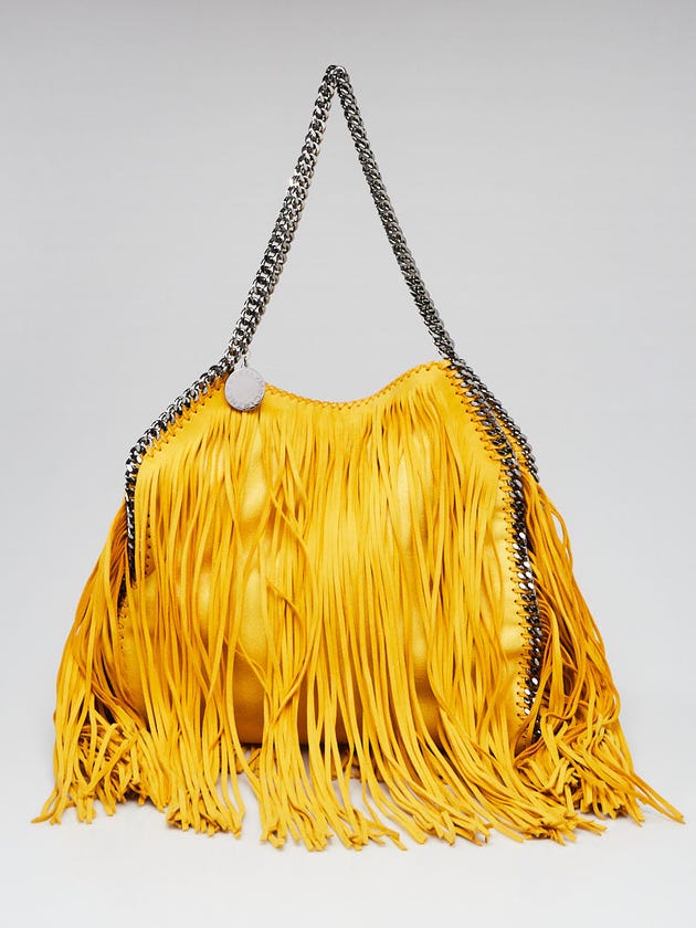 Stella McCartney Yellow Shaggy Dear Faux-Leather Fringed Small Falabella Tote Bag