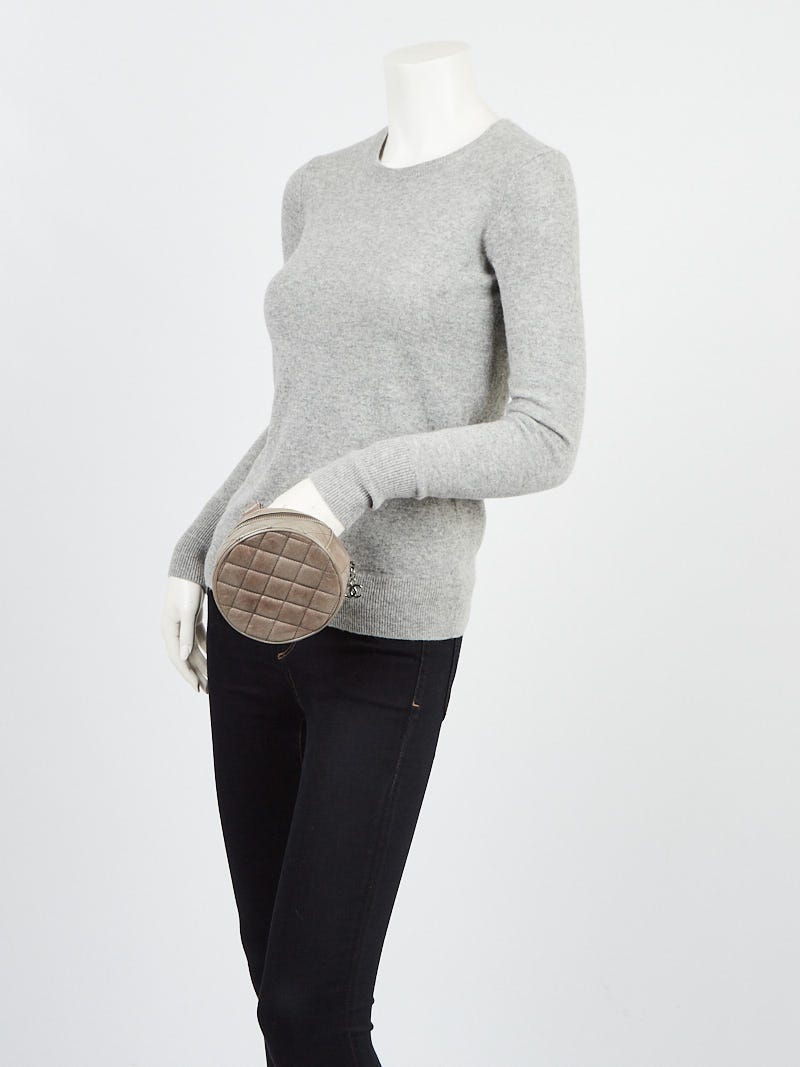 Chanel Grey Quilted Aged Calfskin Leather Round Clutch Bag