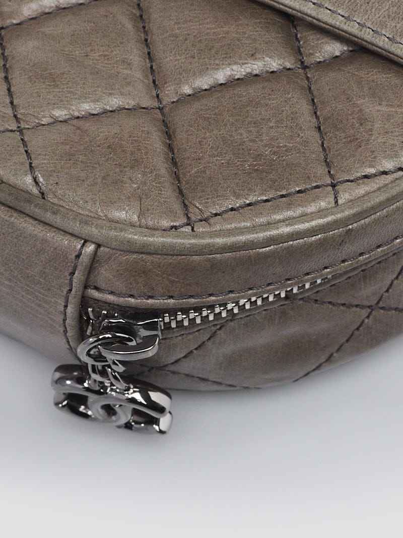 Chanel Grey Quilted Aged Calfskin Leather Round Clutch Bag