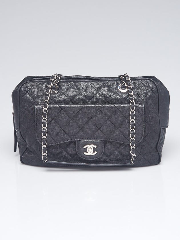 Chanel Black Quilted Caviar Leather Front Pocket Camera Case Bag