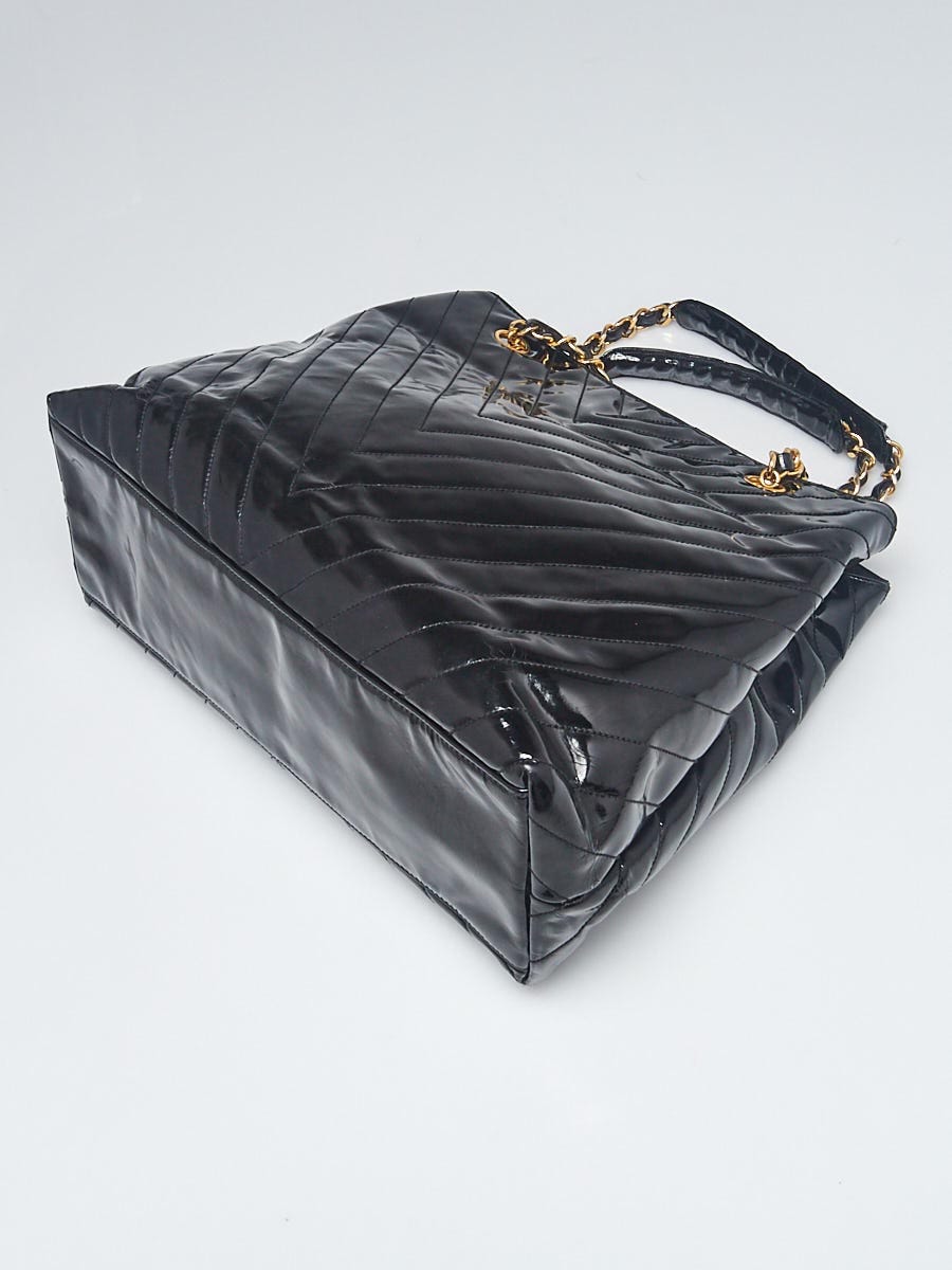 Chanel Black Chevron Quilted Patent Leather Shopping Tote Bag - Yoogi's  Closet