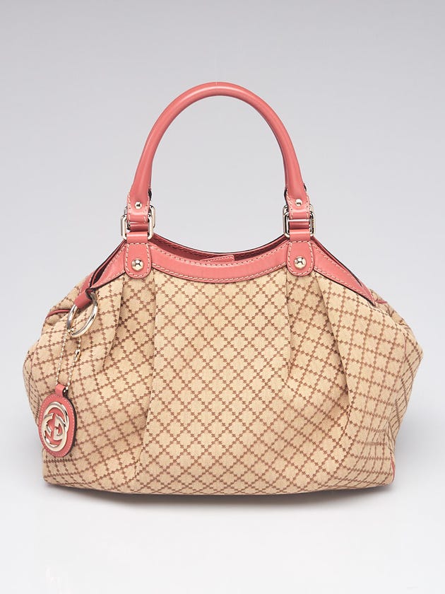 Gucci Beige/Pink Diamante Canvas Medium Sukey Tote Bag