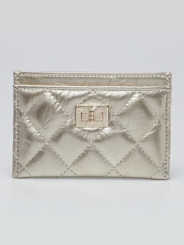 Chanel Light Gold Quilted Aged Calf Leather 2.55 Card Holder
