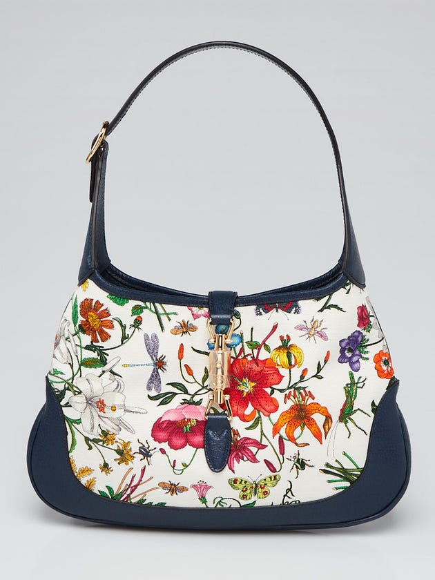 Gucci Blue Flora Canvas Jackie Medium Shoulder Bag