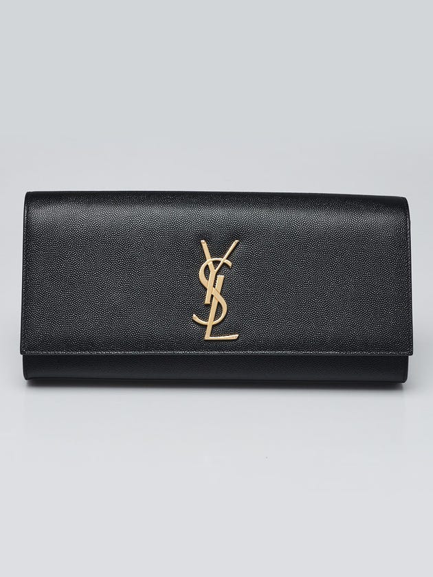 Yves Saint Laurent Black Grained Patent Leather Cassandre Clutch Bag