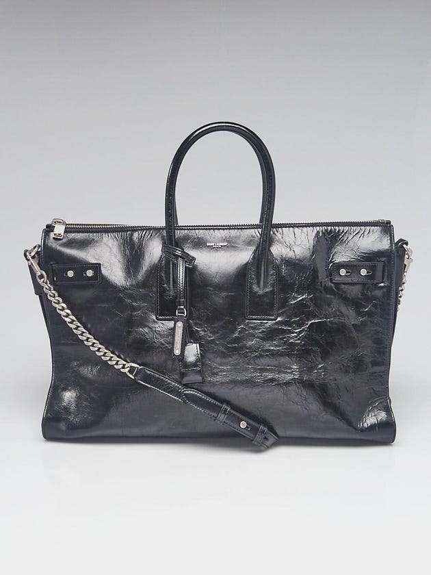 Yves Saint Laurent Black Glazed Leather Sac de Jour Duffel Tote Bag