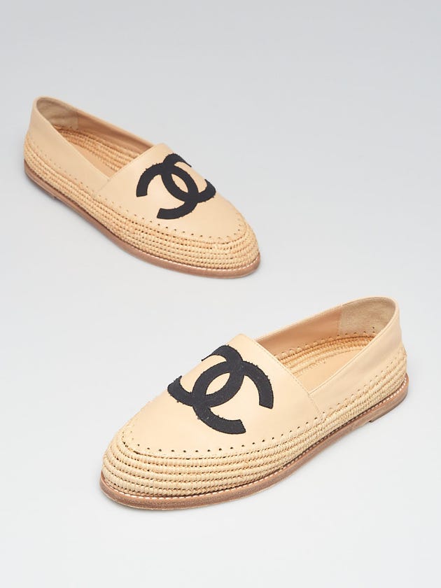 Chanel Beige Lambskin Leather CC Espadrille Flats Size 8.5/39