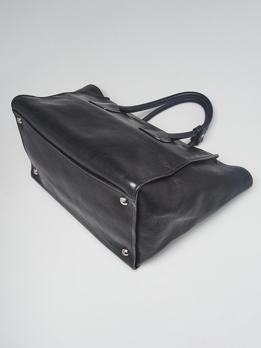Prada Black Glace Calfskin Leather Twin Pocket Double Handle Tote