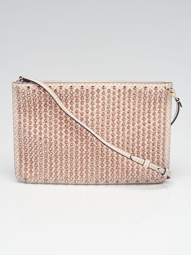Christian Louboutin Rose Gold Glitter Leather Quadro Spikes Clutch Bag