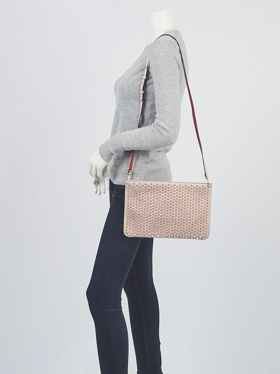 Christian Louboutin Rose Gold Glitter Leather Quadro Spikes Clutch