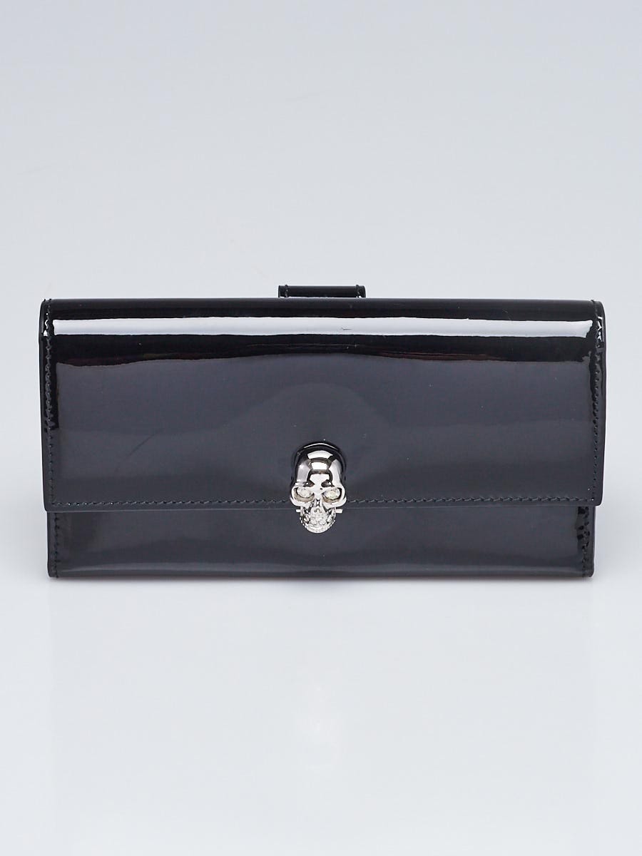 Alexander McQueen Black Patent Leather Continental Skull