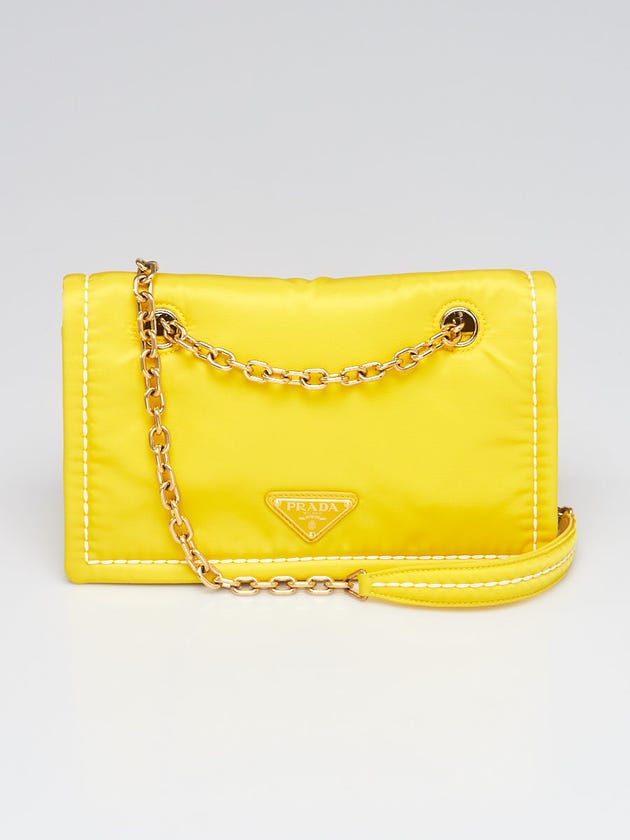 Prada Giallo Tessuto Nylon Chain Flap Bag 1BD199