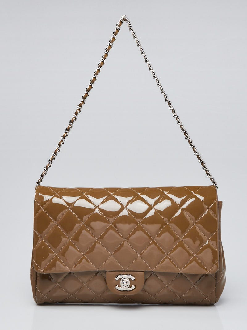 Chanel Grey Quilted Patent Leather Chain Flap Clutch Bag - Yoogi's Closet