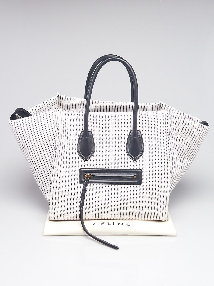 Celine White Blue Striped Canvas Medium Phantom Luggage Tote Bag