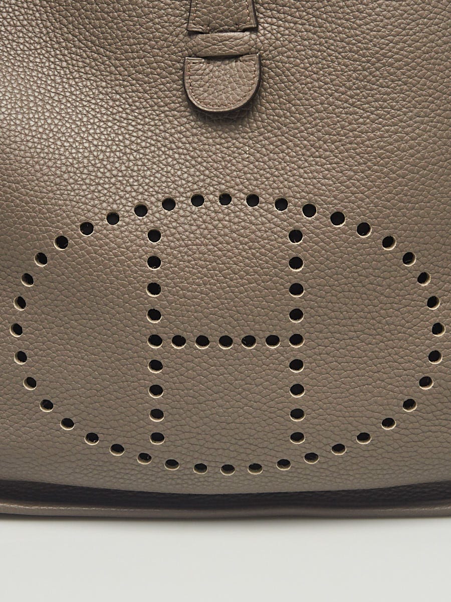 Hermes Gris Etain Clemence Leather Evelyne GM III Bag