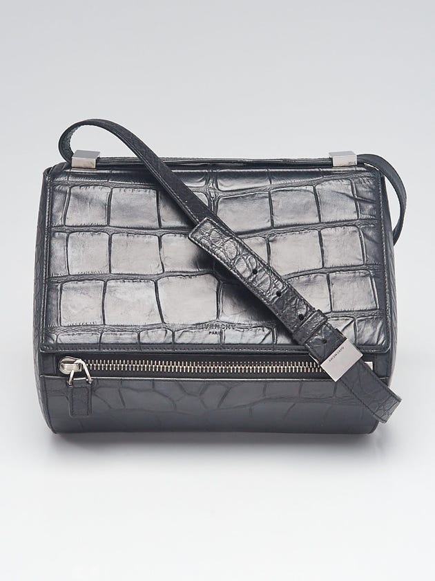 Givenchy Black Croc Embossed Leather Pandora Box Bag