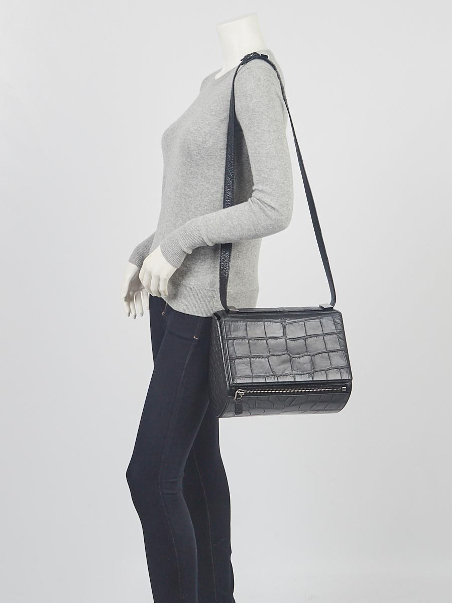Givenchy Black Croc Embossed Leather Pandora Box Bag